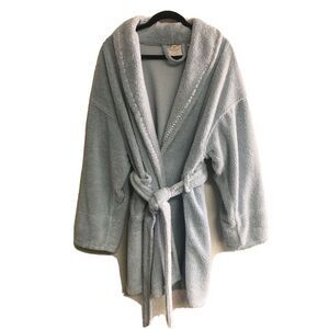 Aegean Apparel Women L Light Blue Fleece Tie Belt Robe Pockets Long Sleeve